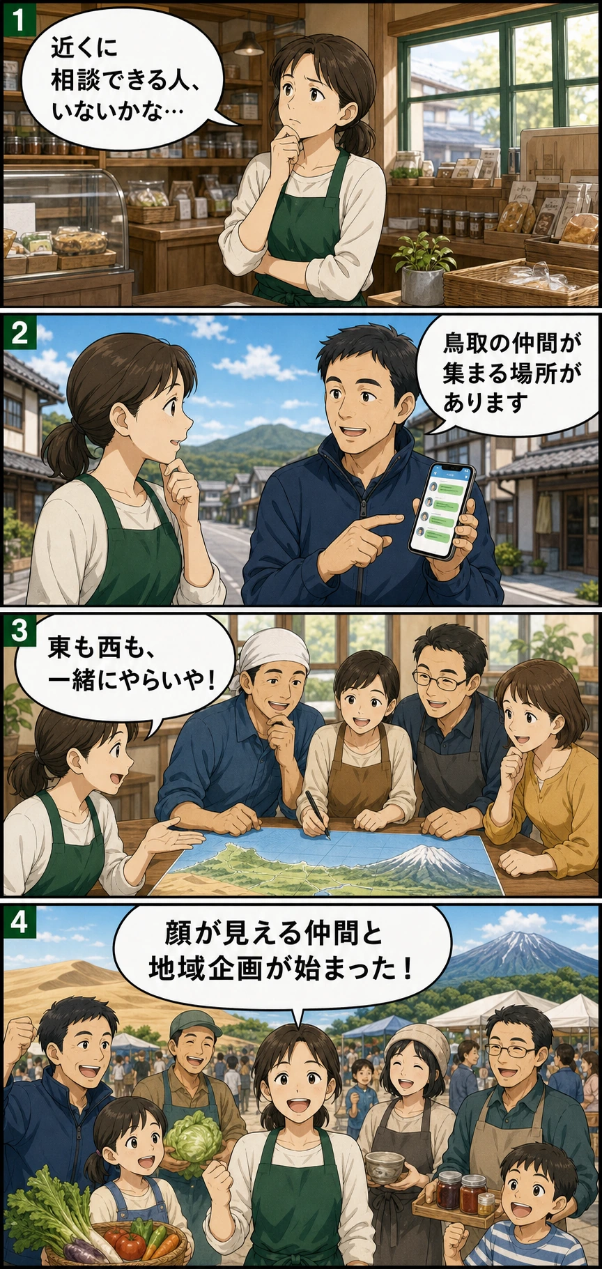 鳥取の方言で読むオープンチャット参加後の変化4コマ
